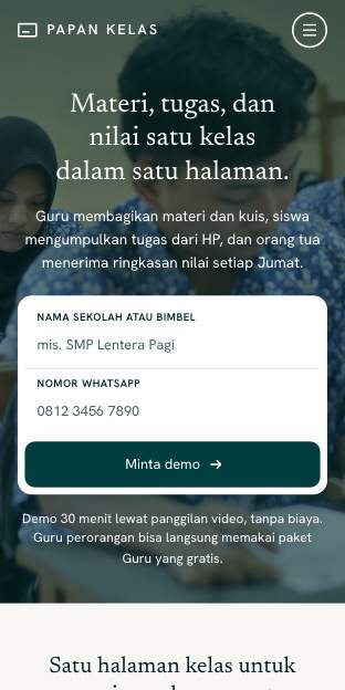 Tampilan template Kelas hijau tua di ponsel