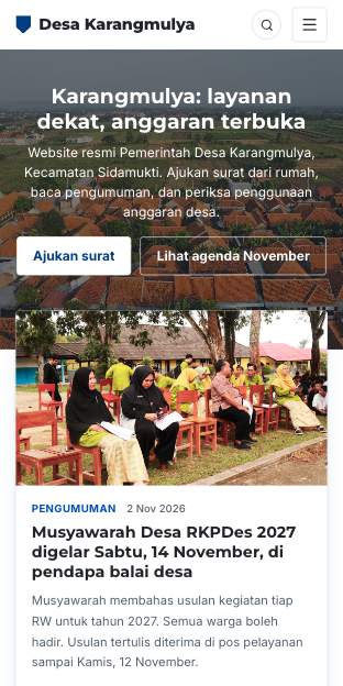 Tampilan template Portal resmi di ponsel