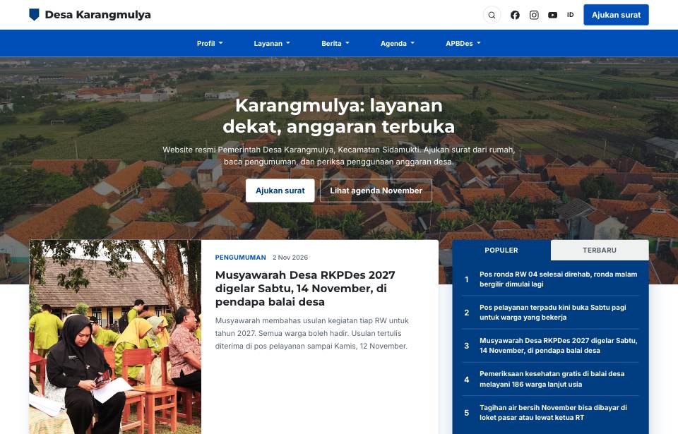 Tampilan template Portal resmi di layar komputer
