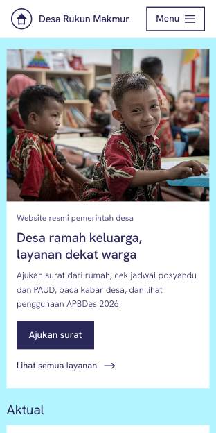 Tampilan template Ceria toska di ponsel