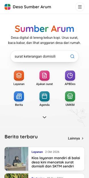 Tampilan template Portal cari cepat di ponsel