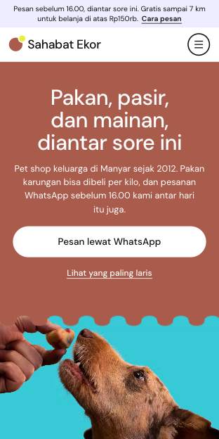 Tampilan template Pet shop pastel di ponsel