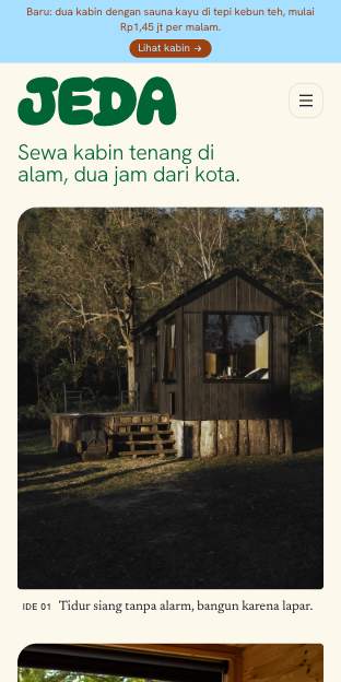 Tampilan template Kabin di alam di ponsel
