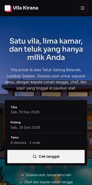 Tampilan template Vila privat di ponsel