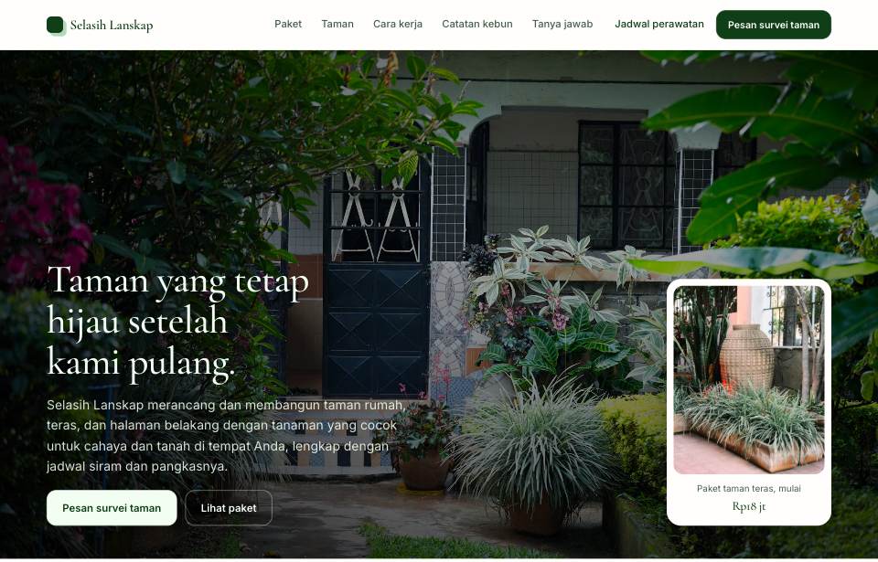 Tampilan template Herba di layar komputer
