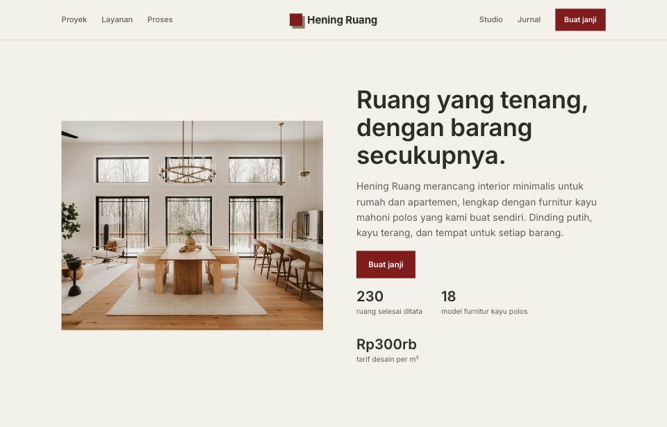 Tampilan template Polos di layar komputer