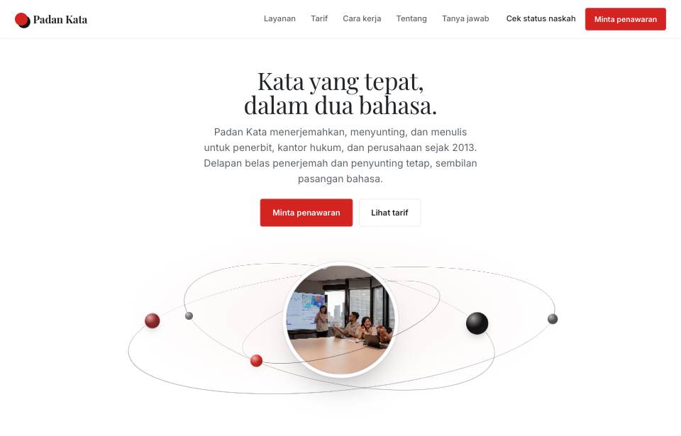 Tampilan template Biro bahasa di layar komputer