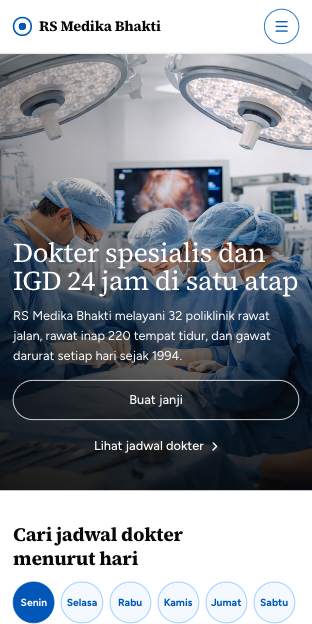 Tampilan template Rumah sakit putih di ponsel