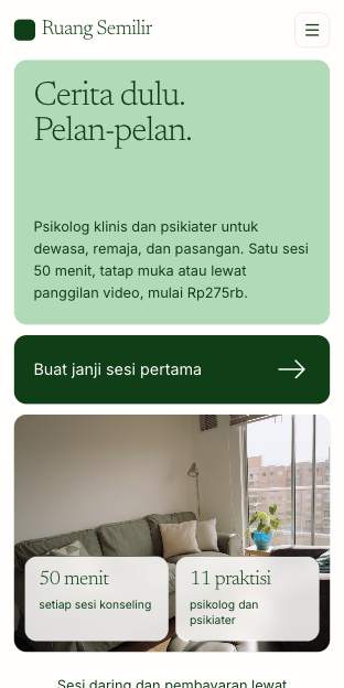 Tampilan template Panel tenang di ponsel
