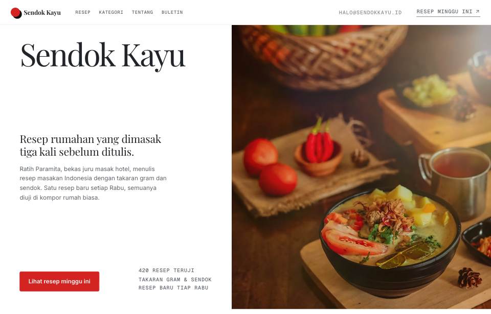 Tampilan template Dapur bata di layar komputer