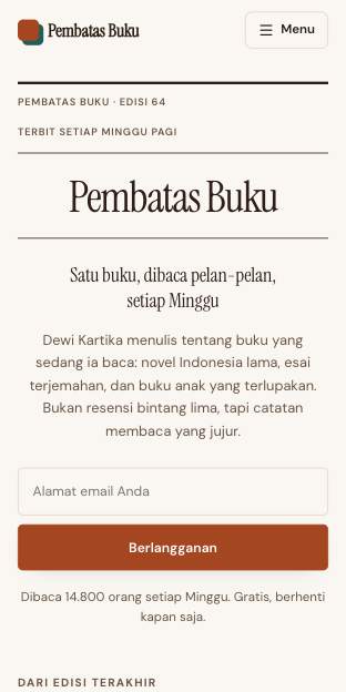 Tampilan template Buletin penulis di ponsel
