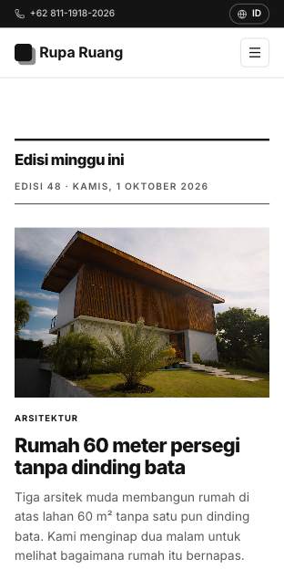 Tampilan template Majalah editorial di ponsel
