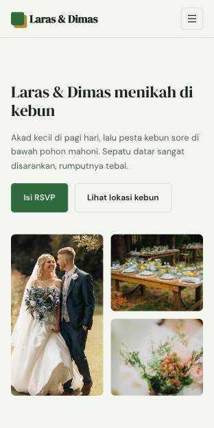 Tampilan template Rustik taman di ponsel