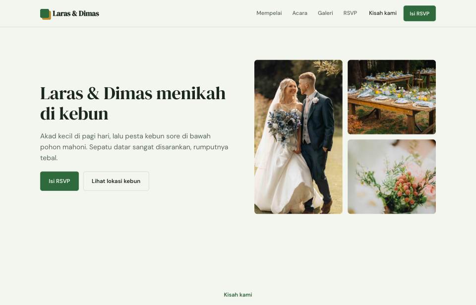 Tampilan template Rustik taman di layar komputer