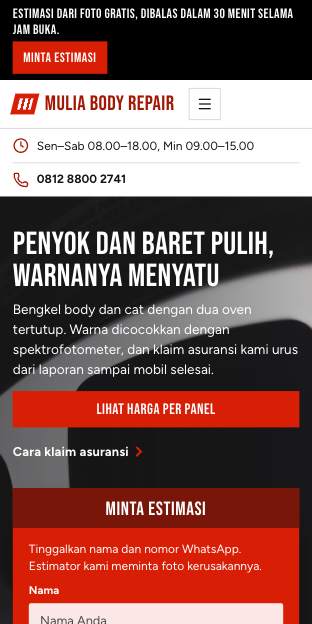 Tampilan template Bengkel tapak merah di ponsel