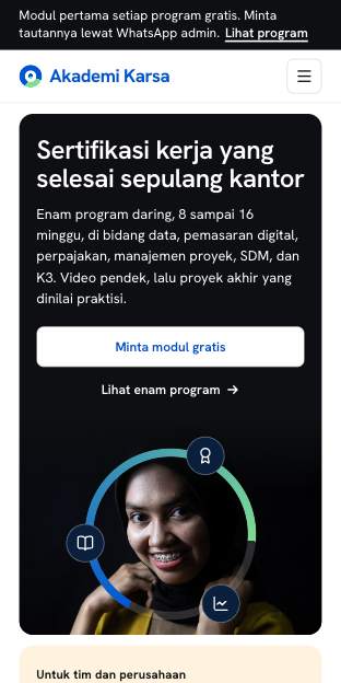 Tampilan template Katalog kursus di ponsel