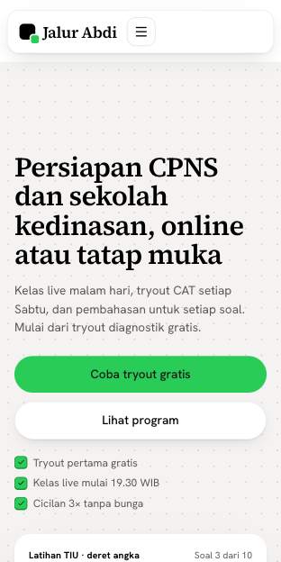 Tampilan template Kartu soal di ponsel