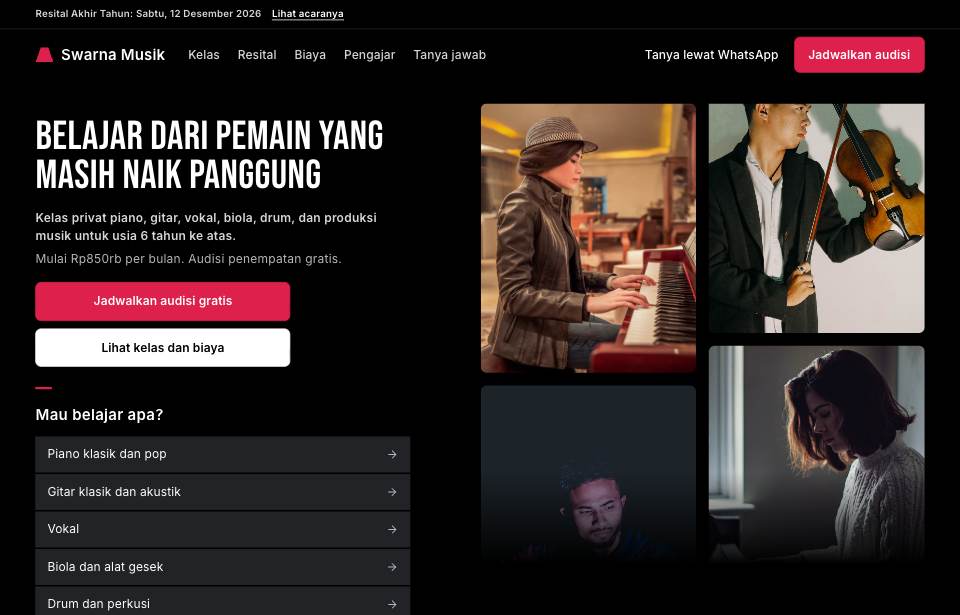 Tampilan template Panggung malam di layar komputer