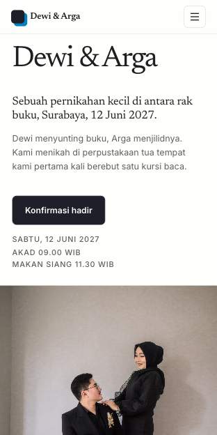 Tampilan template Halaman buku di ponsel