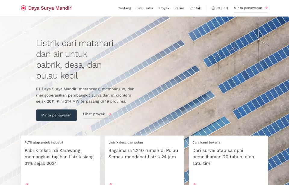 Tampilan template Energi putih tenang di layar komputer