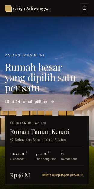 Tampilan template Hunian mewah di ponsel