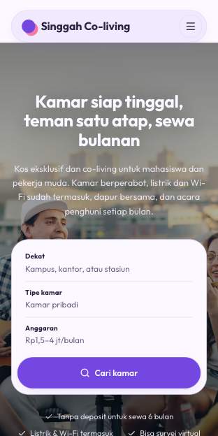 Tampilan template Sewa & co-living di ponsel