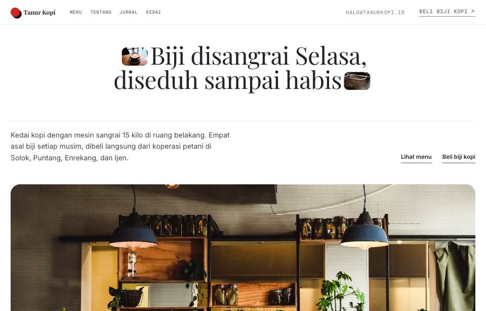 Tampilan template Kedai sangrai di layar komputer