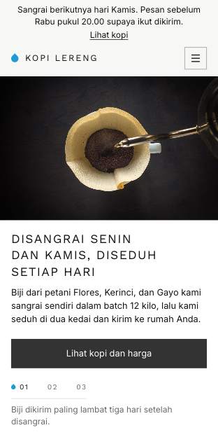 Tampilan template Kopi seduh di ponsel
