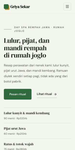 Tampilan template Spa tenang di ponsel