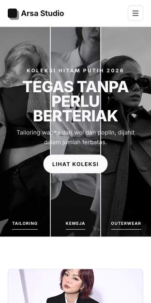 Tampilan template Fashion editorial di ponsel