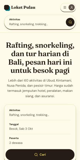 Tampilan template Tiket aktivitas di ponsel