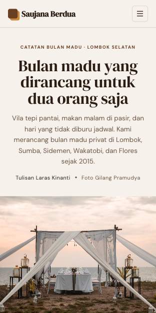 Tampilan template Majalah perjalanan di ponsel