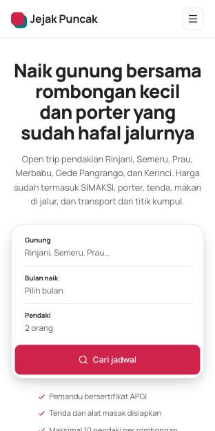 Tampilan template Pengalaman di ponsel